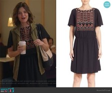 Tory Burch Black Bristol 100% Silk Short Sleeves Embroidered Mini Dress size 4
