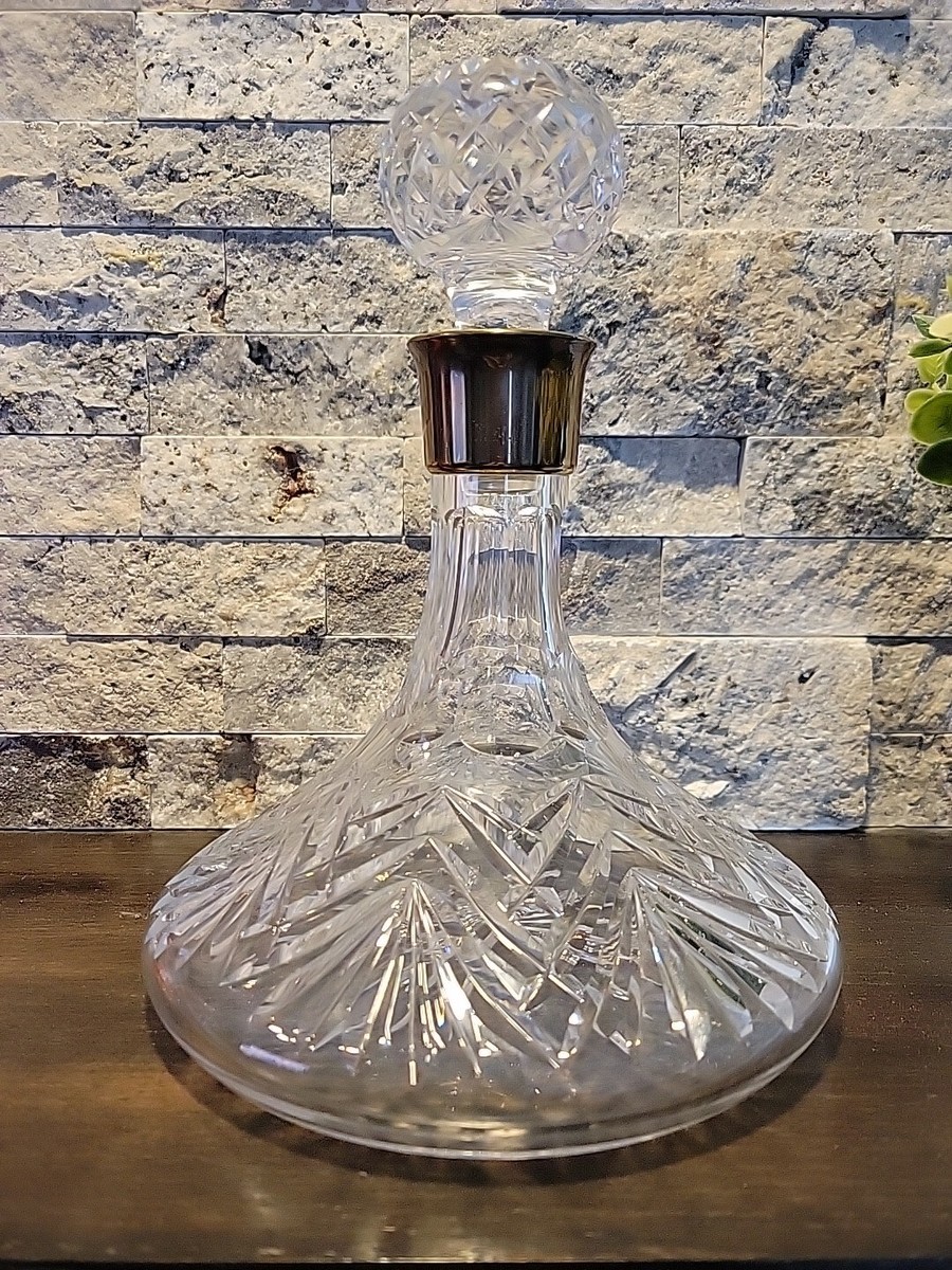 Vintage Waterford Crystal Ships Whiskey Decanter Gold Band Collar