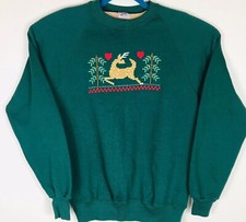 Vintage Jerzees Ugly Christmas Sweater Sweatshirt Green Large