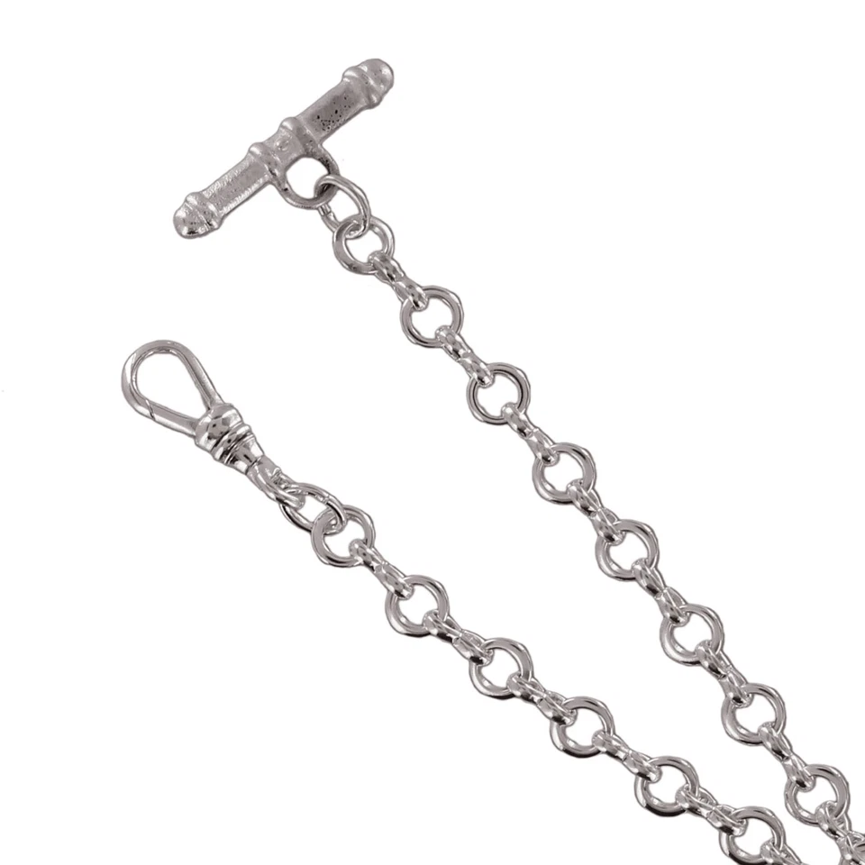 Chaleco de eslabones redondos de bolsillo tono plateado con cadena de reloj para hombre 13 1/2" hecho en EE. UU. Foto 2 de 4