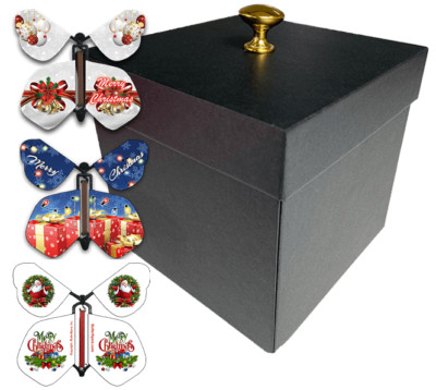 Black Christmas Exploding Butterfly Box With Wind Up Flying Butterflies ...