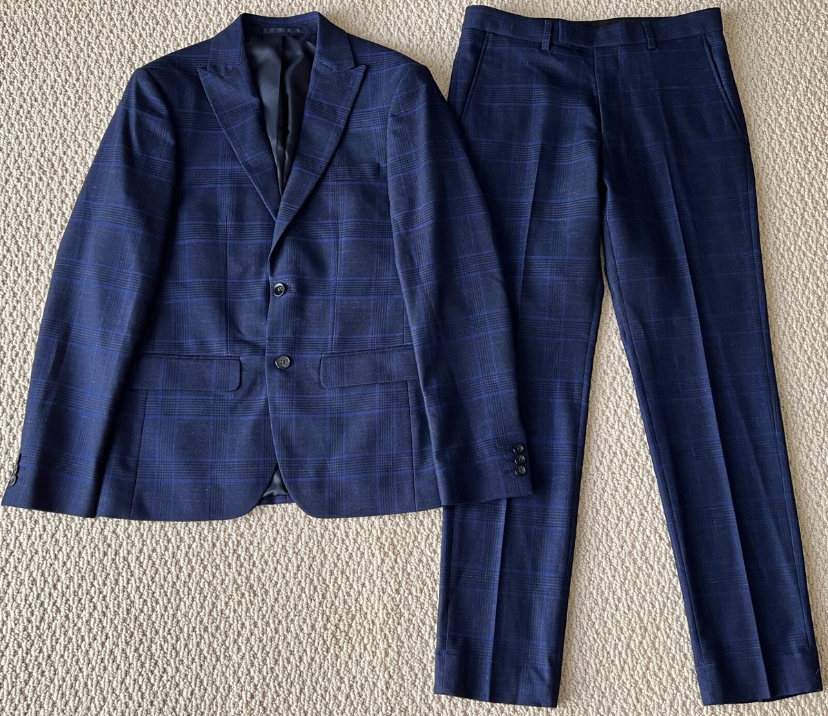 New Moss London Dark Blue Check Print Skinny Jacket Pants 2 New Moss London Dark Blue Check Print Skinny Jacket Pants 2