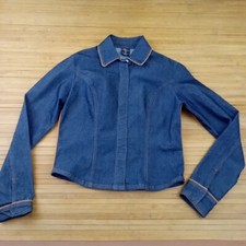Vintage Womans Fubu Selvedge Denim Jacket Medium Leather Trim