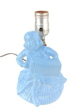 Vintage 1920s Blue Painted Glass Boy Playing Accordion Small Table Lamp