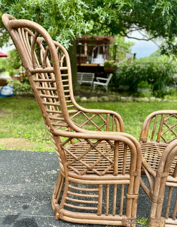 Pair of Vintage Chinoiserie Bamboo Chairs Bentwood Boho Modern Cottage Captains - Image 3 of 4