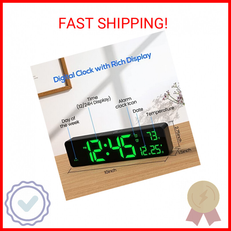 Zgrmbo Digital Clock with Huge Clear Digits to Display Time, Date, Room Temp, El