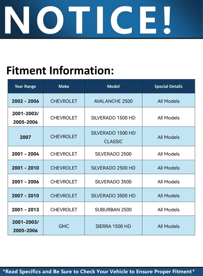 Varillas de amarre delanteras interiores exteriores para Chevy Silverado GMC Sierra Yukon 2500 3500 HD H2 Foto 2 de 4