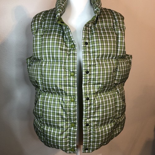 White Plaid Puffer Puff DOWN Vest Large 