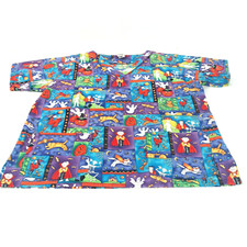 UA Scrubs Halloween BOO Skeletons Ghosts Cats Bats Scrub Top Woman's Size M