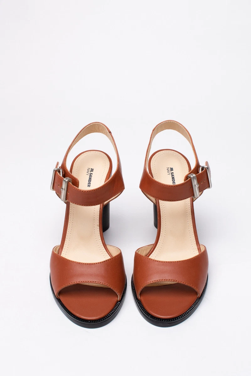 €245 JIL SANDER NAVY Leather Ankle Strap Sandals Size 37 UK 4 7 Two |