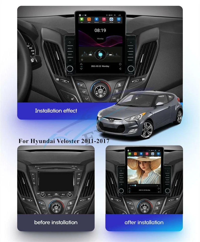 Radio estéreo vertical para automóvil de 9,5" navegación GPS WiFi para Hyundai Veloster 2011-17 Foto 3 de 4