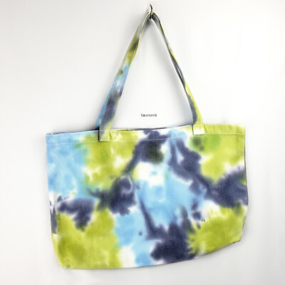 Soft Canvas Tie-Dye Blue+Green Shopper Tote Shoulder Beach Carryall Bag NWT 