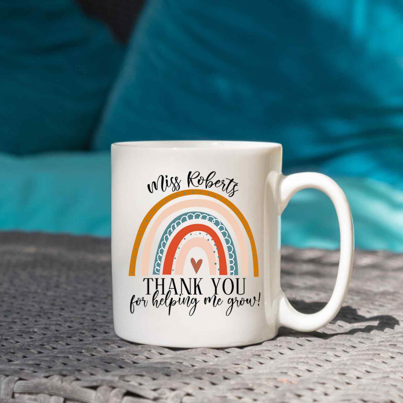 Personalised Teacher Mug Custom Rainbow Mug Personalized Teacher Rainbow Name
