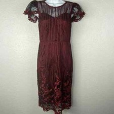 Lulus Dress XSmall Womens Burgundy Lace Black Cocktail Dressy Flutter Sleeve