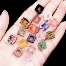 40pcs Mixed Natural Stone Gemstone Hollow Square Spacer Loose Beads DIY