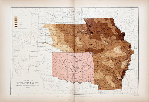 1880 INDIAN TERRITORY - ARKANSAS - KANSAS - MISSOURI Map ORIGINAL (14.5X10) - Picture 2 of 3