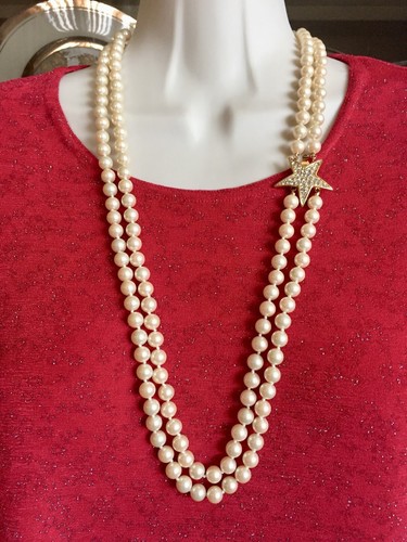 Signed JOAN RIVERS long Pearl Necklace earrings set crystal bracelet Star VTG EC - Picture 4 of 5