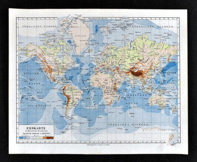 1900 Meyers Physical World Map Mountains Rivers Europe Asia America Africa Ebay 1900 Meyers Physical World Map Mountains Rivers Europe Asia America Africa Ebay