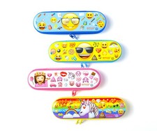 DaHo Pencil Case with Zipper 4 Emoji Colors Assorted, Pack of 4