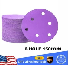 Premium Ceramic Grain 6" Sanding Disc Pad 6 Hole Sandpaper Hook Loop Grit 60-800