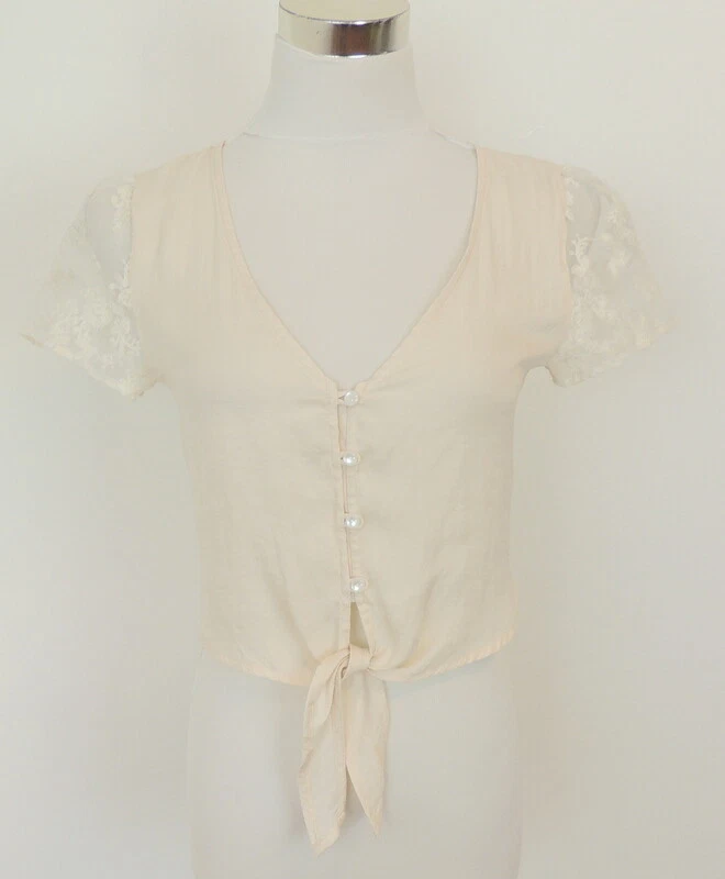 Blusa Anthropologie Mujer S Cry Bebé Romántica Cortada Corbata Cintura Manga Encaje Foto 2 de 4