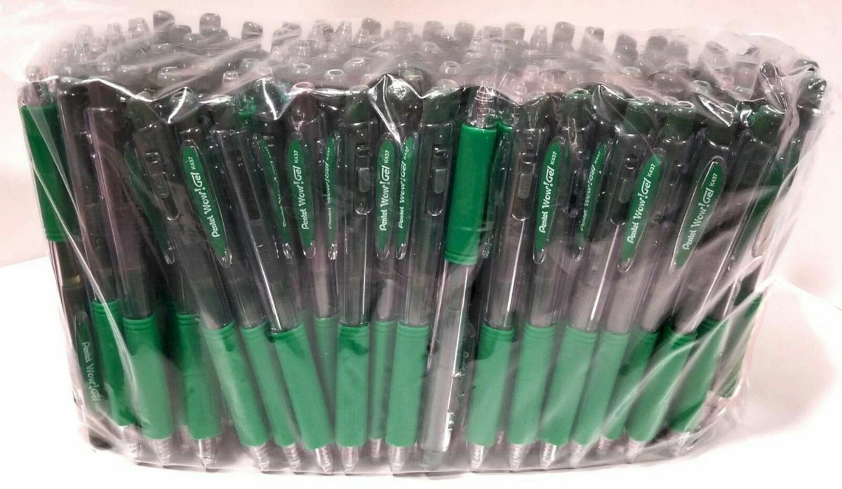 NEW Pentel WOW! Retractable Gel Pen GREEN INK, BULK 144-pcs