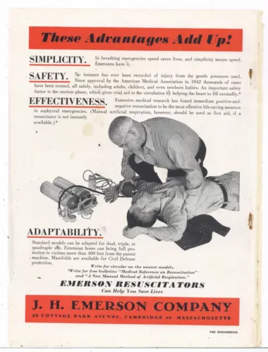 1957 J.H. Emerson Co. Ad: Resuscitators for Rescue Work, Civil Defense