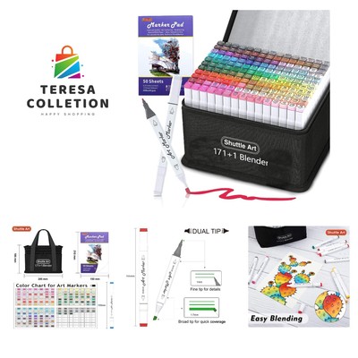 172 Colors Dual Tip Alcohol Based Art Markers,171 Colors plus 1 Blender Perma...