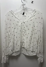 Divided By H&M White Peasant Blouse With Roses Size 10