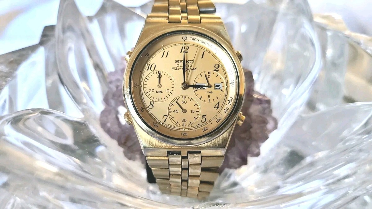 Rare Vintage Seiko Chronograph Watch Men's Gold Tone 7A38