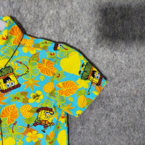 Spongebob Boy Shirt 4T Hawaiian Hula Button Short Sleeve Collared Yellow - Picture 3 of 10