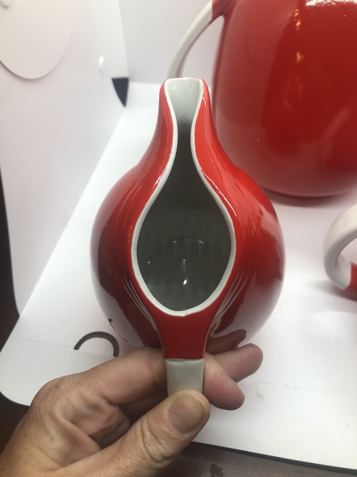 Hall’s Superior Quality Kitchenware Red white MCM Pitcher Teapot