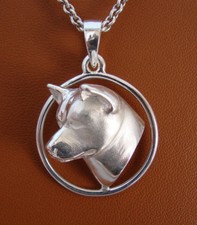Large Sterling Silver Akita Head Study On A Circle Frame Pendant