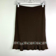 Vintage Ann Taylor LOFT Skirt Pull On Elastic Waist Women Petites XS Brown