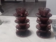 France Duralex  Amethyst Purple Set Of 8 Glass Tea Cups  & Saucers
