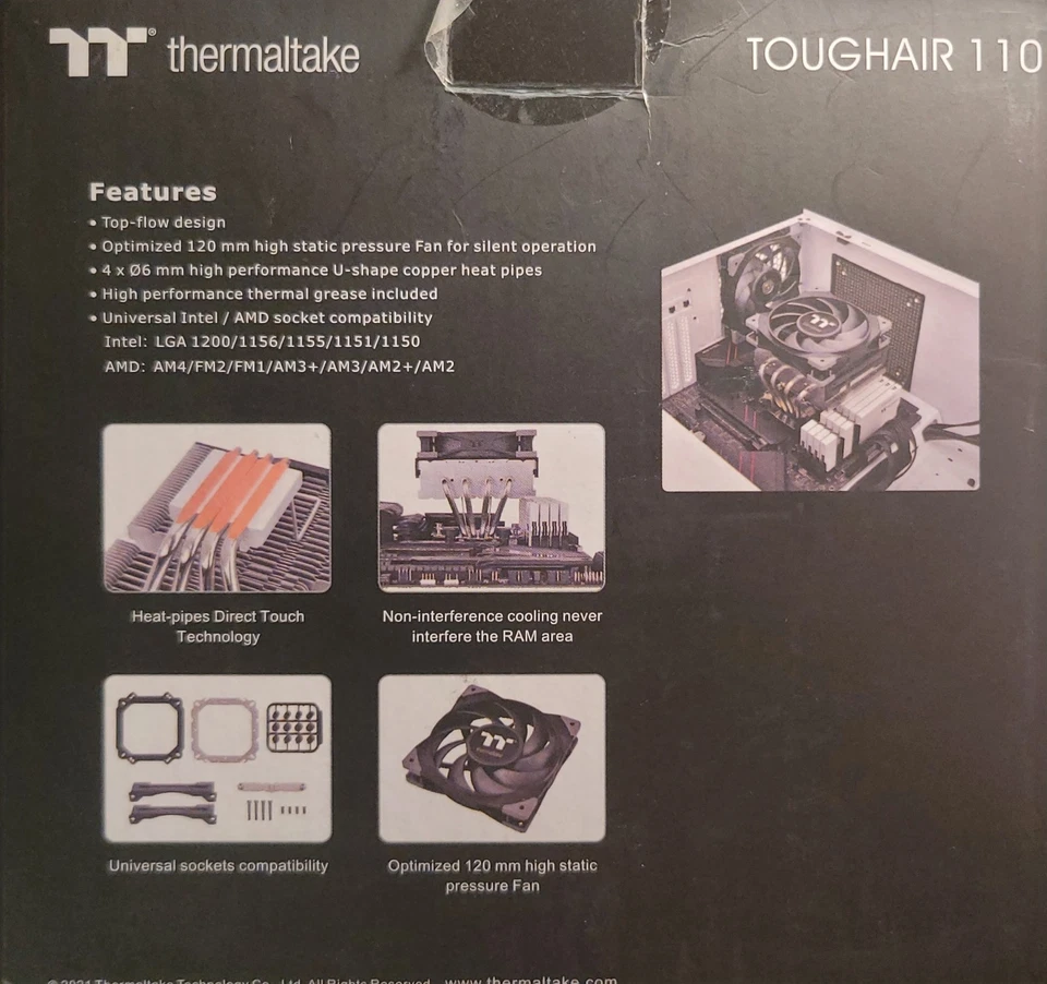 Thermaltake TOUGHAIR 110 140w TDP Top Flow CPU Cooler, Intel/AMD - Image 2 of 4