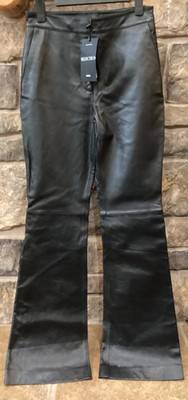 Mango MNG Selection 100% Leather Black Pants Women s Size 2 Flare Premium NWT
