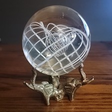 Vtg Paperweight Clear Art Glass Ball With Spiral Design Metal Elephants Stand