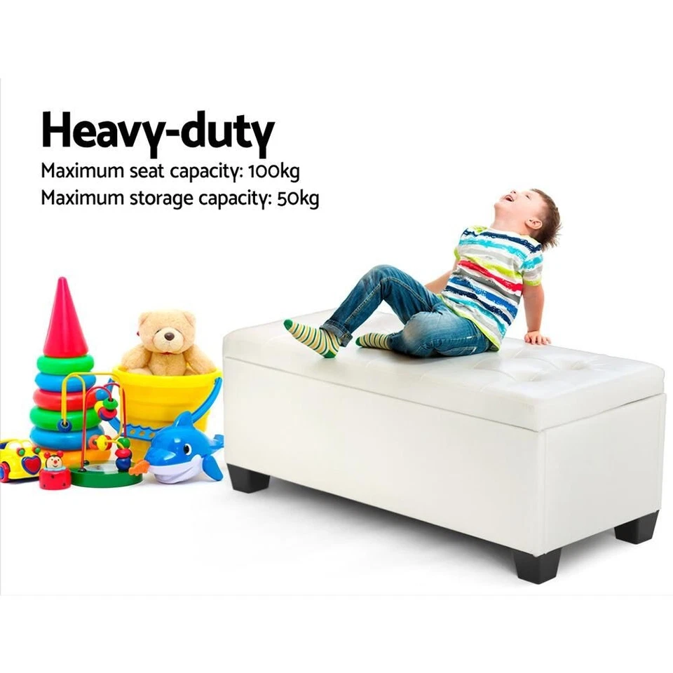 Artiss Blanket Box Storage Ottoman PU Leather Foot Stool Chest Toy Bed Large WH - image 4 of 4