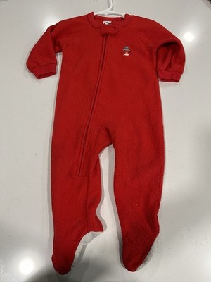 Gerber Baby Fleece Footed Pajamas Zip Up Red With Penguin Size 18 Months