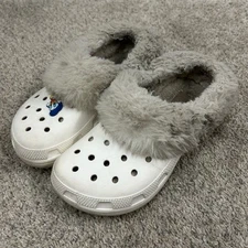 Crocs Classic Mammoth Faux Fur Clogs Women's 7 White Slip On Comfort Shoes