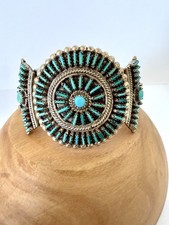 Vintage Zuni S Wallace Needlepoint Turkus 925 Mankiet szterlingowy