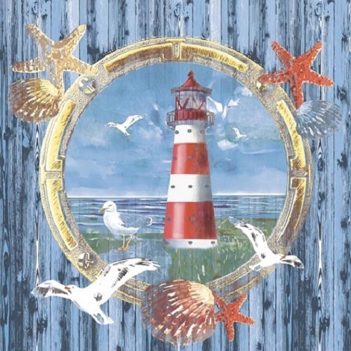 4 x Paper Napkins/3Ply/33cm/Decoupage/Lighthouse/Porthole/Gulls/Coral