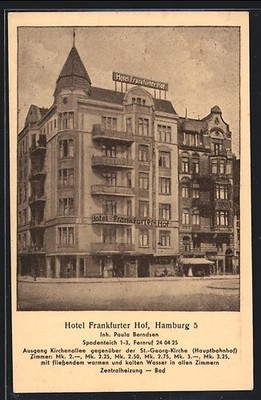 Hamburg-St.Georg, Hotel Frakfurter Hof, Spadenteich 1-3, Ansichtskarte 
