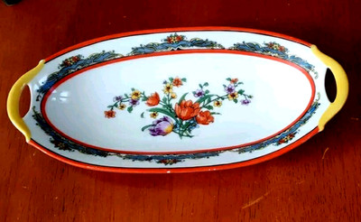 Antique PM Bavaria Celery Relish Dish Floral Design 10 x 4.5''