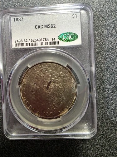 1887 Morgan Dollar Philadelphia $1 CAC MS62 Uncirculated Coin  #176
