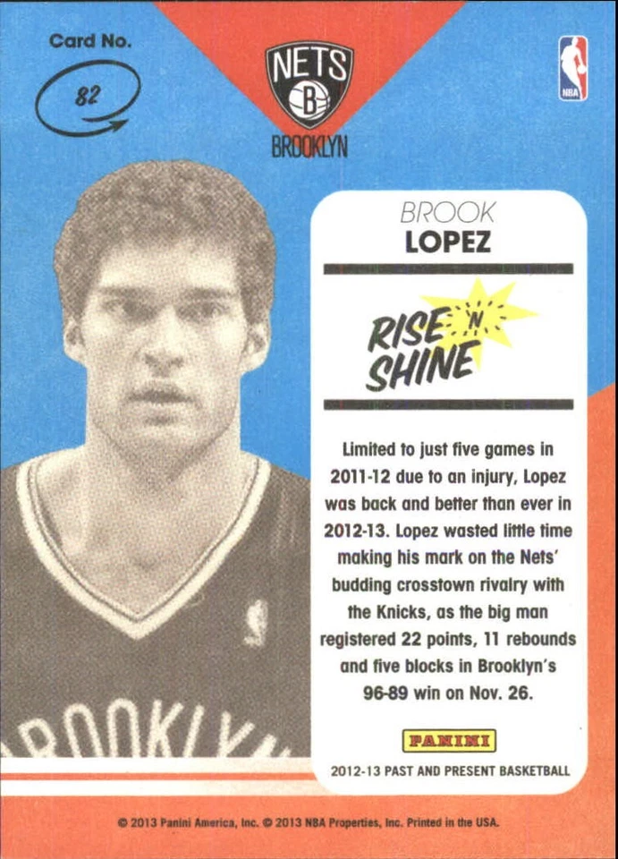 2012-13 Panini Past and Present Rise N Shine #82 Brook Lopez - BSK - Image 2 of 2