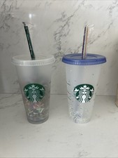 Two Starbucks Reusable Plastic Venti 24oz Frosted Cold Tumbler Cup Straw