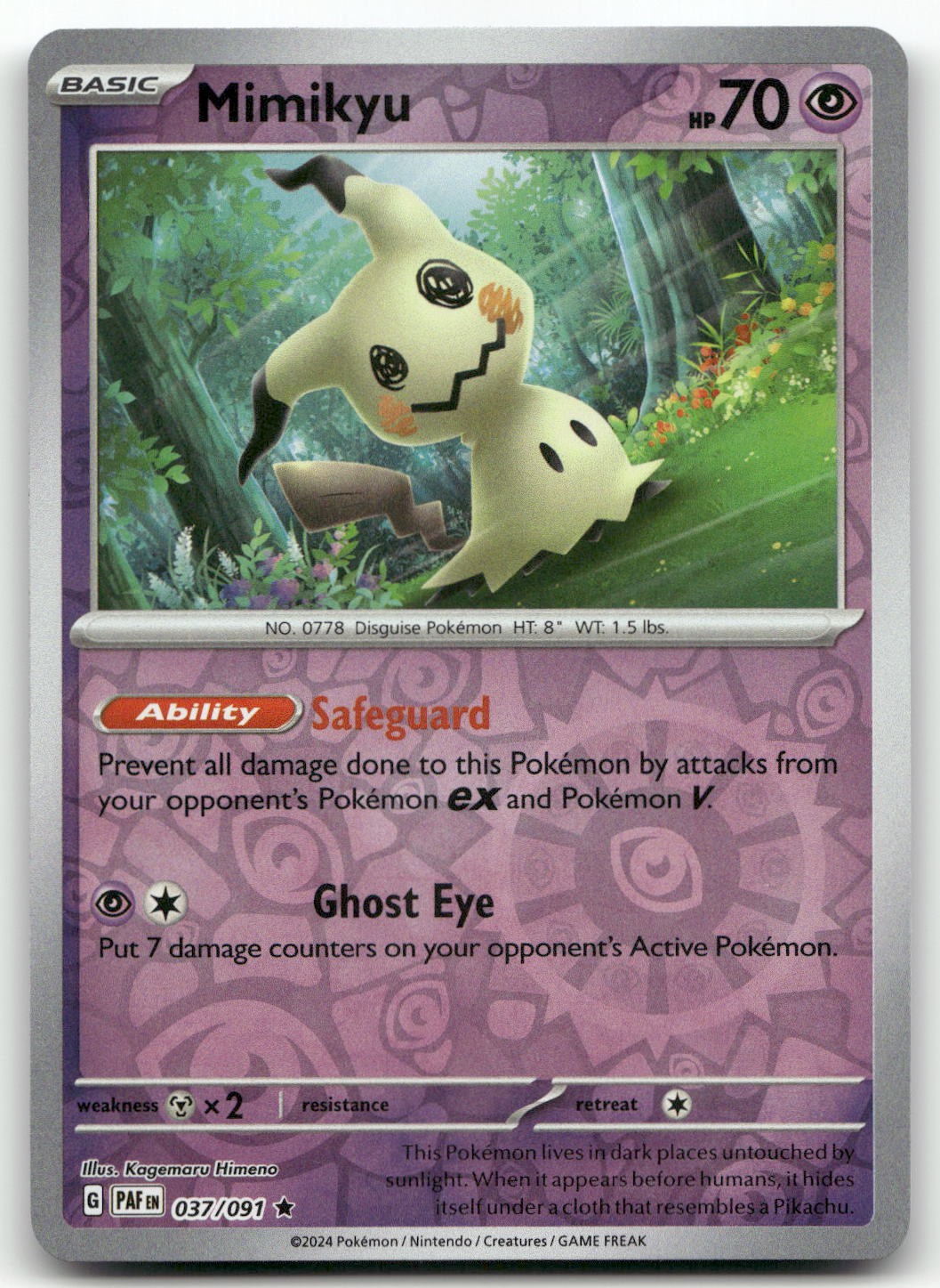 Mimikyu - 037/091 #37/91 (Reverse Holo) (NM) SV: Paldean Fates PAF Pokemon