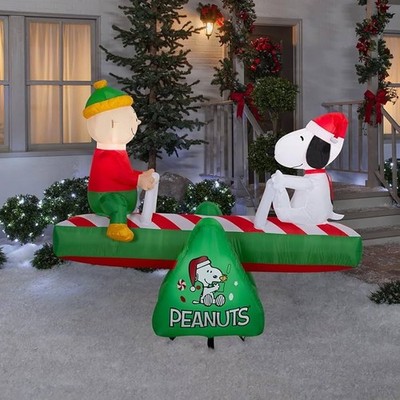 5.5ft Gemmy Airblown Inflatable Animated Snoopy & Charlie Brown Teeter Totter